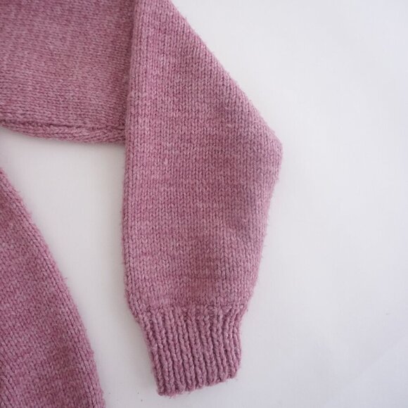 Hand Knit Pink Purple Winter Fisherman Fair Isle Turtleneck Wool Sweater S - Picture 5 of 11